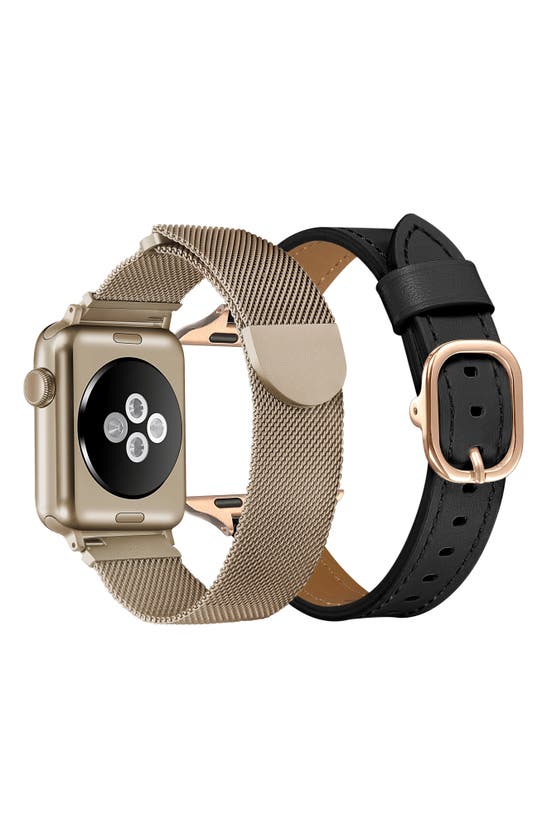 Shop The Posh Tech Assorted 2-pack Apple Watch® Watchbands In Black /gold