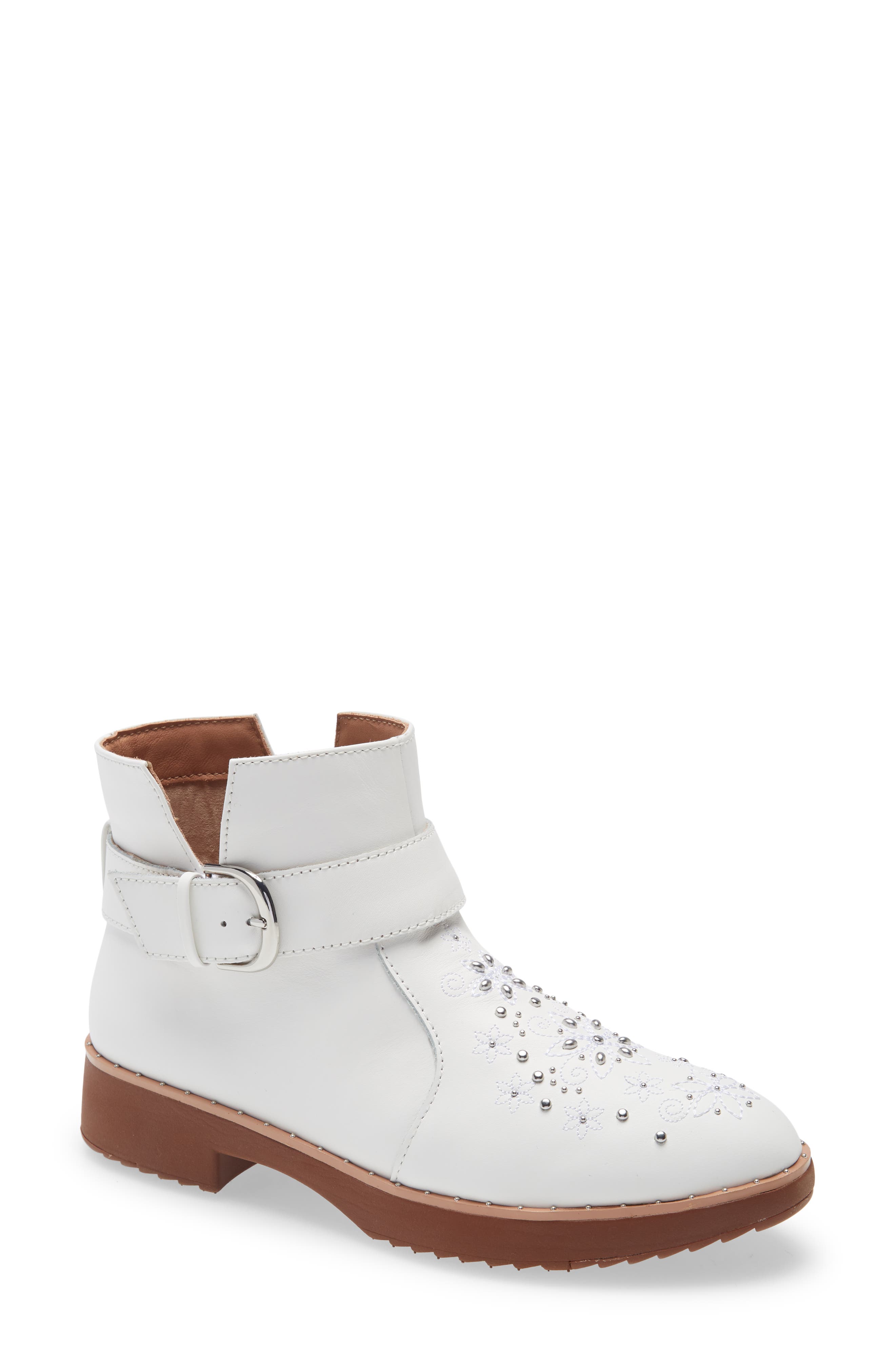 Fitflop Athena Flower Stud Ankle Boot In Urban White