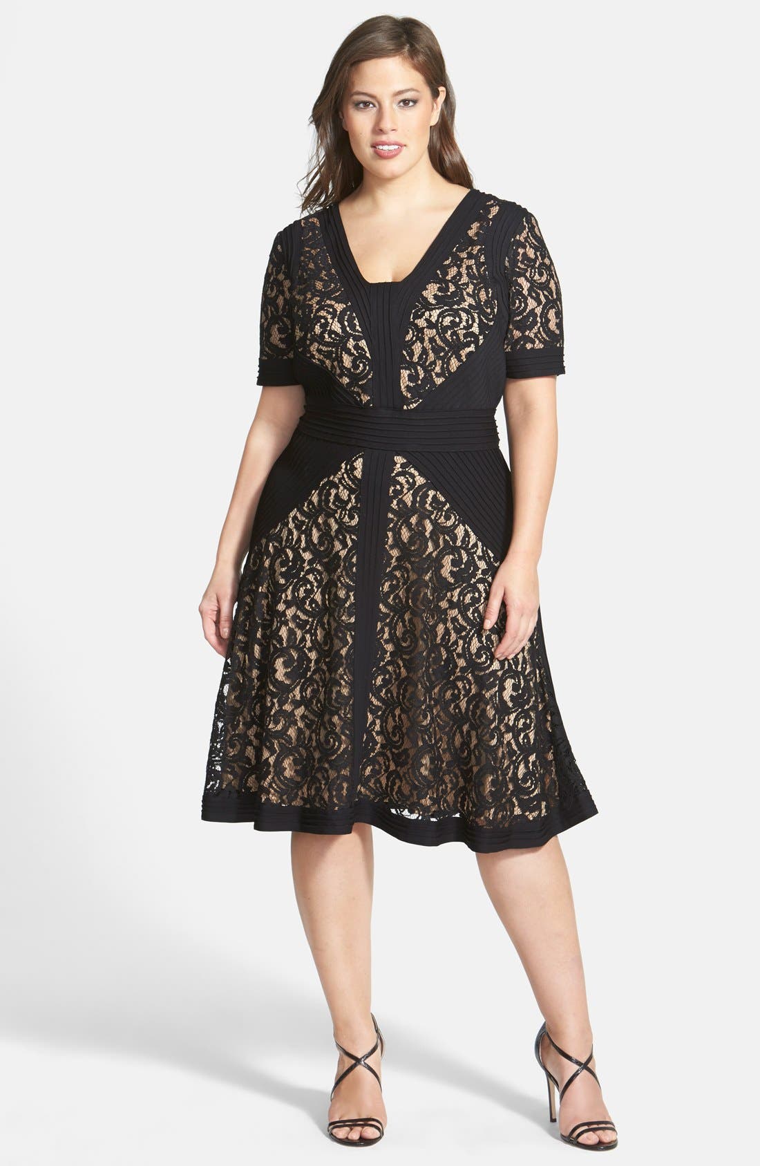 Tadashi Shoji Jersey Pleat Lace Fit & Flare Dress (Plus Size) Nordstrom