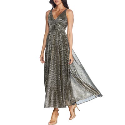 Dress The Population Valentino Metallic A-Line Gown, Black