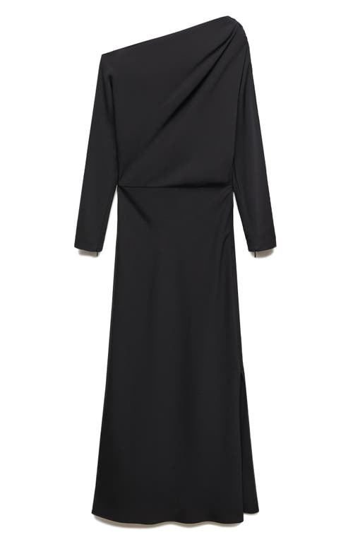 Shop Mango Off The Shoulder Long Sleeve Midi Dress In Black