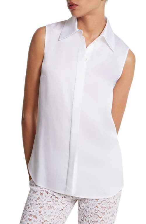 Michael Kors Collection Hansen Sleeveless Charmeuse Button-Up Shirt Optic White at Nordstrom,