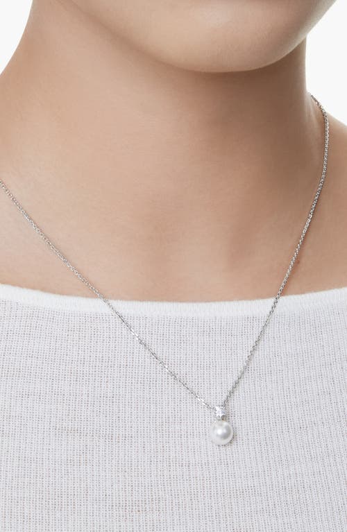 Swarovski Matrix Pendant, Crystal Pearl, Round Cut, White, Rhodium Plated Necklace In Silver/white