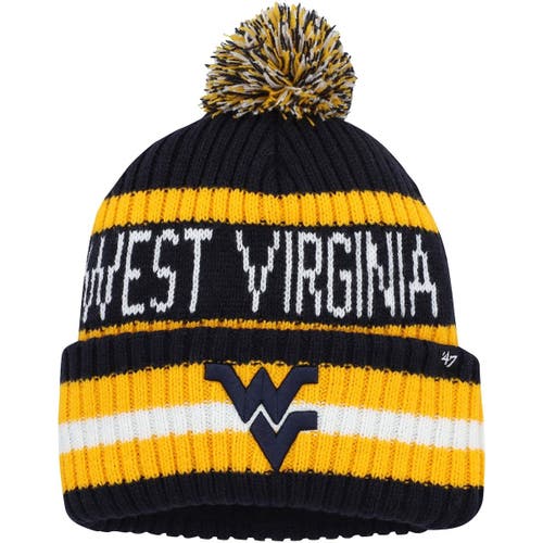 Men's '47 Navy West Virginia Mountaineers Bering Cuffed Knit Hat with Pom