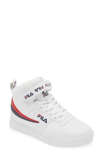 Fila Vulc 13 Repeat Logo High Top Sneaker In White/navy/red