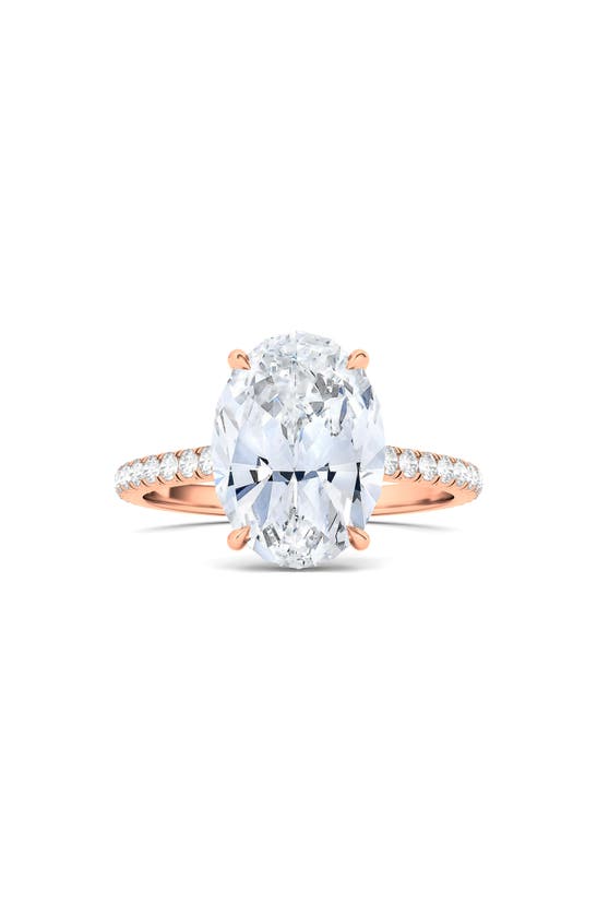 Shop Hautecarat 18k White Gold Halo & Oval Cut Lab Created Diamond Engagement Ring In 18k Rose Gold