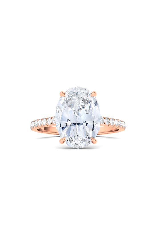 Hautecarat Everyday By 18k White Gold Halo & Oval Cut Lab Created Diamond Engagement Ring In 18k Rose Gold
