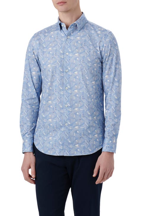 OoohCotton® James Leaf Print Button-Up Shirt