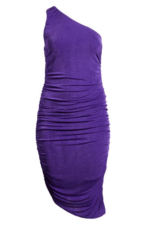 24seven Comfort Apparel One-shoulder Asymmetric Body-con Midi Dress In Purple