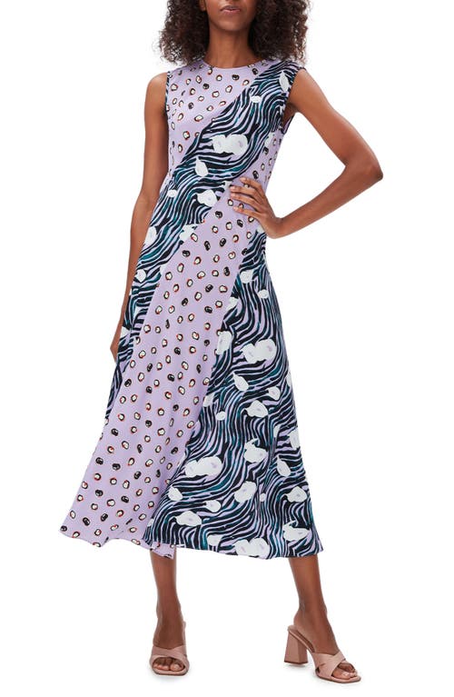 Diane von Furstenberg Sunniva Mixed Print Sleeveless Dress in Ocean Tide Och/Paint Dots Och