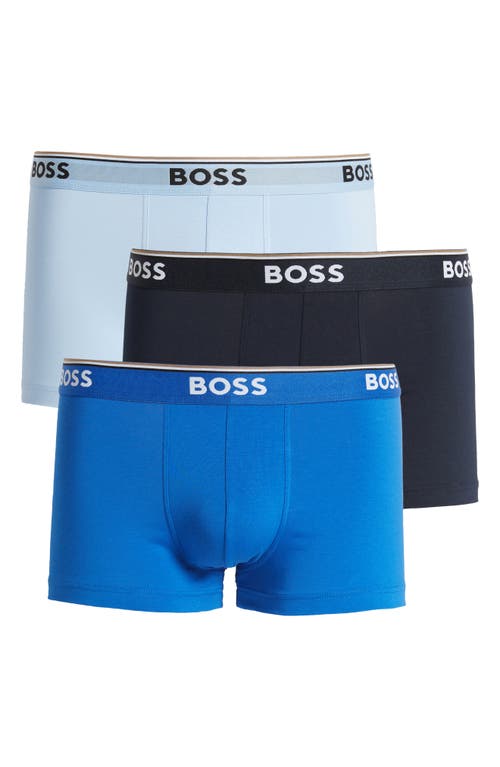 Shop Hugo Boss Boss Assorted 3-pack Power Stretch Cotton Trunks In Blue Multi