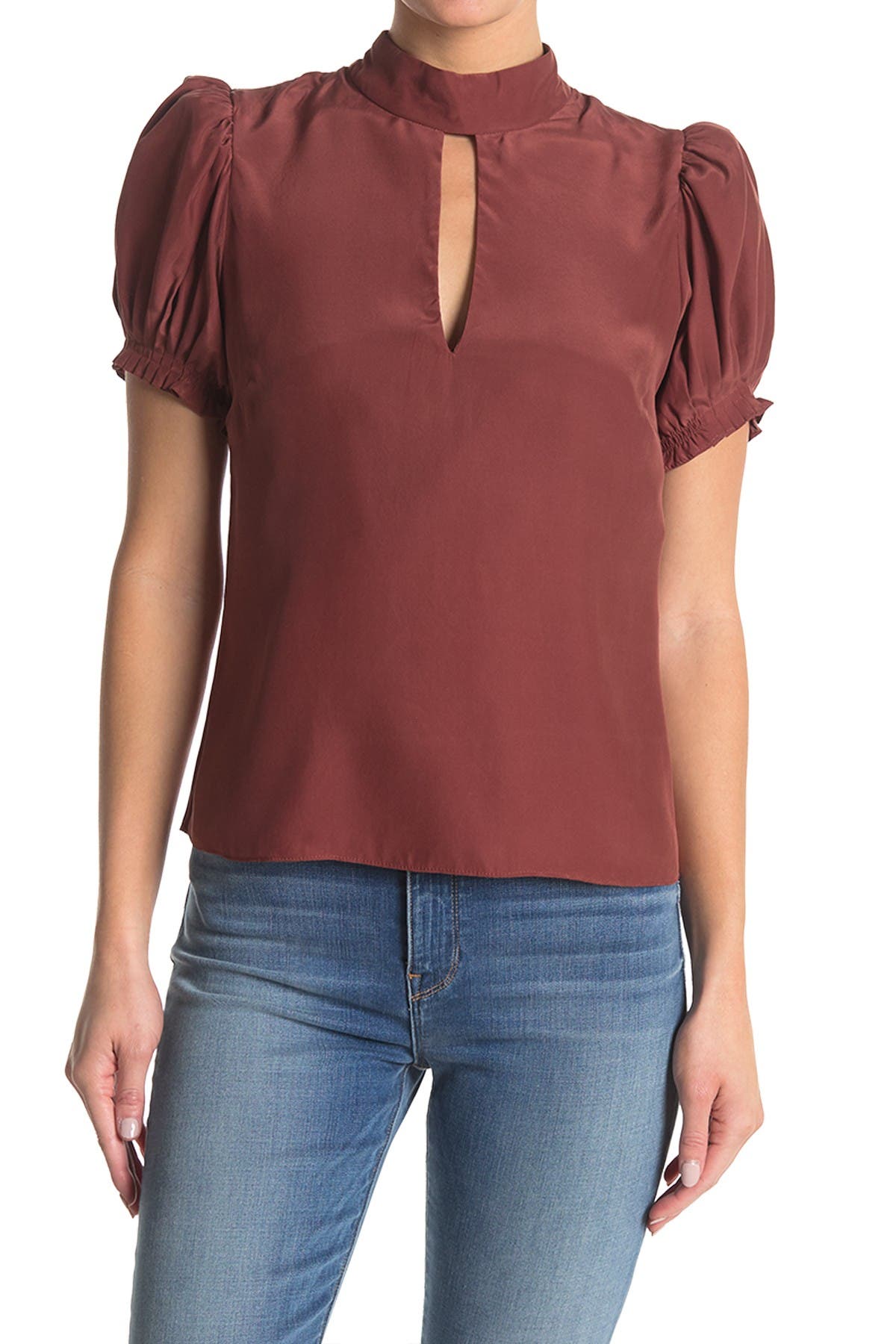 Frame Keyhole Neck Silk Party Top In Oxford1