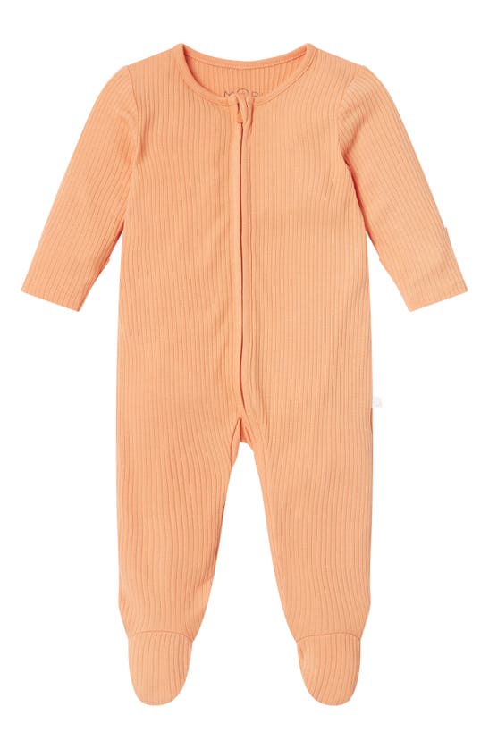 Mori Clever Zip Footie In Ribbed Orange