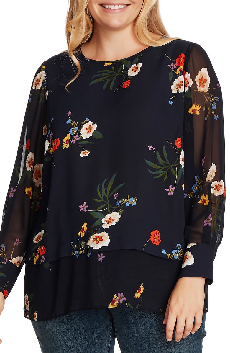 Vince Camuto Surreal Garden Chiffon Top (Plus Size) | Nordstrom