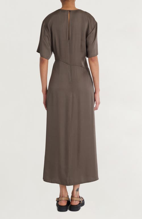 Shop Luxely Knot Waist Satin Maxi Dress In Dark Olive