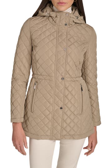 Calvin Klein Diamond Quilted Hooded Jacket In Birch