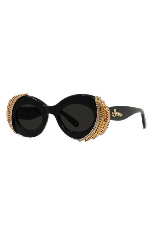 Loewe Men's X Paula's Ibiza 47mm Oval Sunglasses In Shiny Black/smoke
