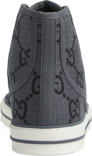 Men's Gucci Tennis 1977 high-top sneaker in dark grey and black ripstop