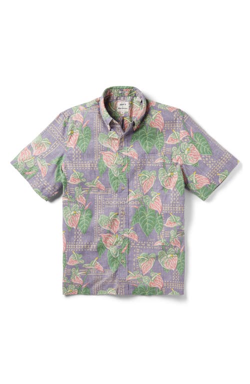 x Eddy Y Classic Fit Tapa Anthurium Print Short Sleeve Button-Down Shirt in Purple
