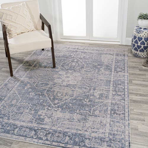 Jonathan Y Shaii Global Medallion Low-pile Machine-washable Area Rug In Blue/light Gray