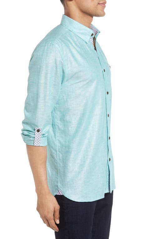 Shop Ted Baker London Laavno Extra Slim Fit Linen Blend Sport Shirt In Teal