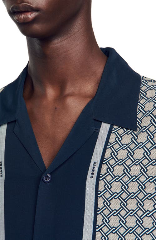 Sandro Fence Short Sleeve Shirt In Dark Blue