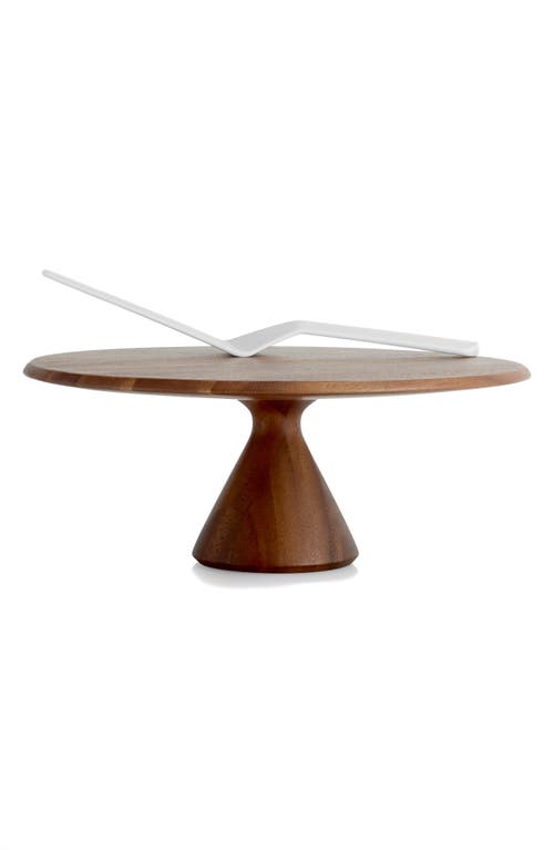 Nambé Quatro Acacia Wood Cake Pedestal & Server Set in Brown at Nordstrom, Size One Size Oz