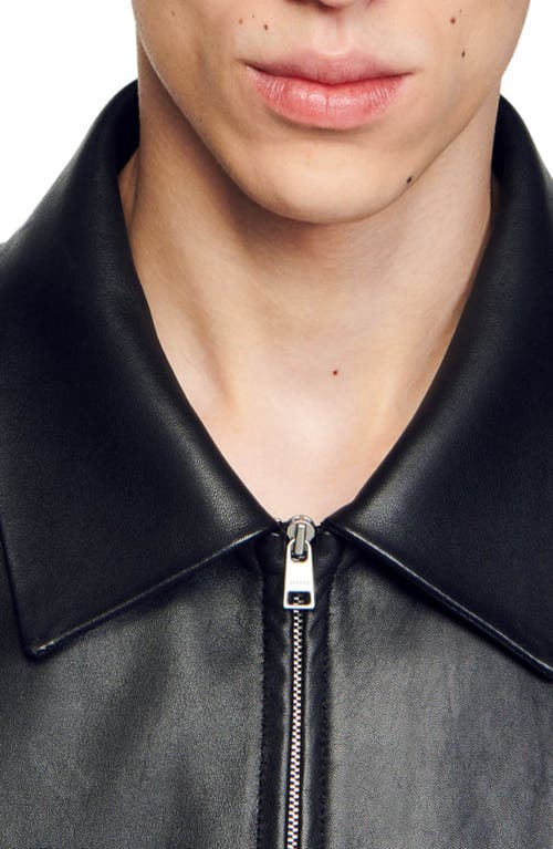 Sandro Cuir Zip Front Leather Jacket In Black