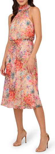 Adrianna Papell Metallic Floral Print Sleeveless Midi Dress