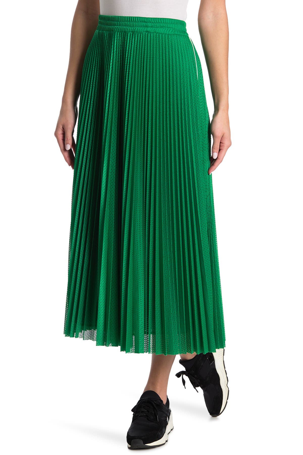 Red Valentino Perforated Pleated Skirt In Green