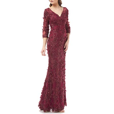 Carmen Marc Valvo Infusion 3D Flower Evening Dress, Purple