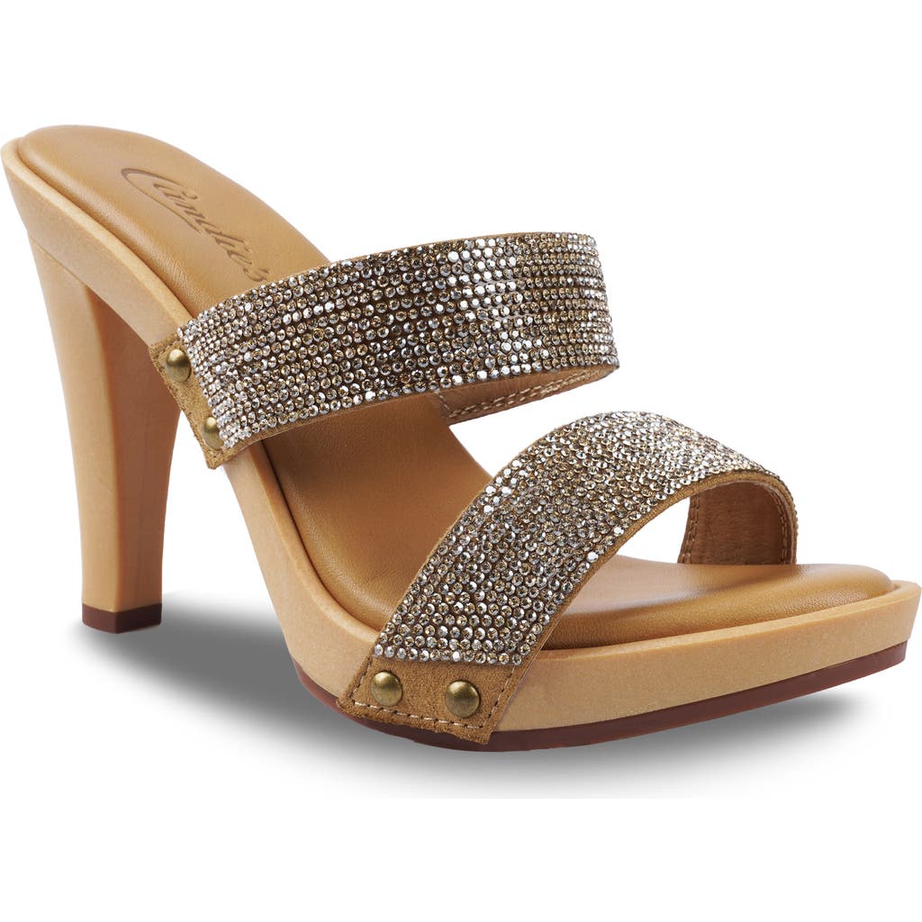 Candies Candie's Genesys Platform Slide Sandal In Dark Tan Sequin