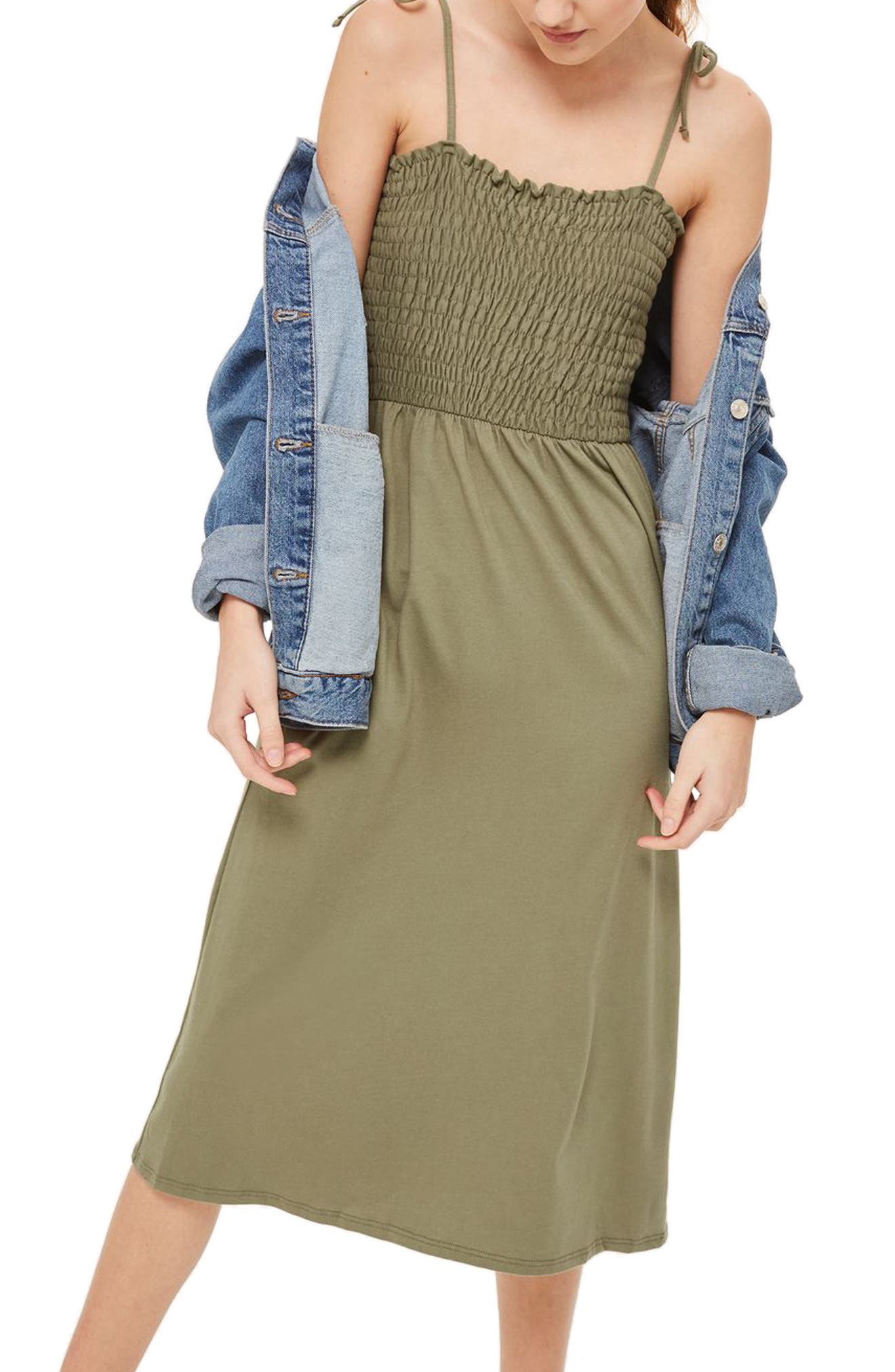 tie shoulder smocked dress
