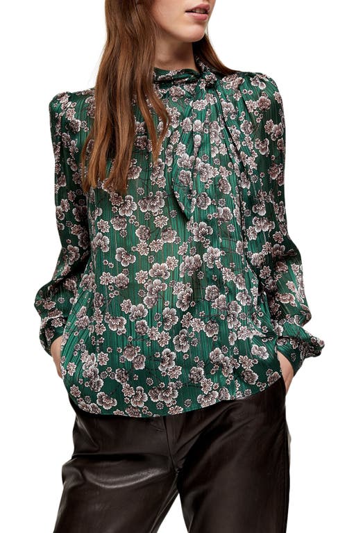 Bow Neck Floral Top in Green Multi