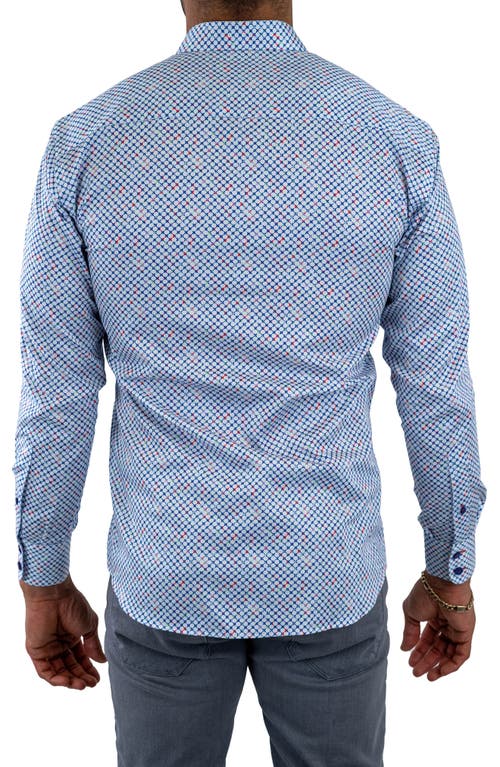 Shop Maceoo Einstein Stretchsymbol 21 Geo Print Cotton Button-up Shirt In White/blue