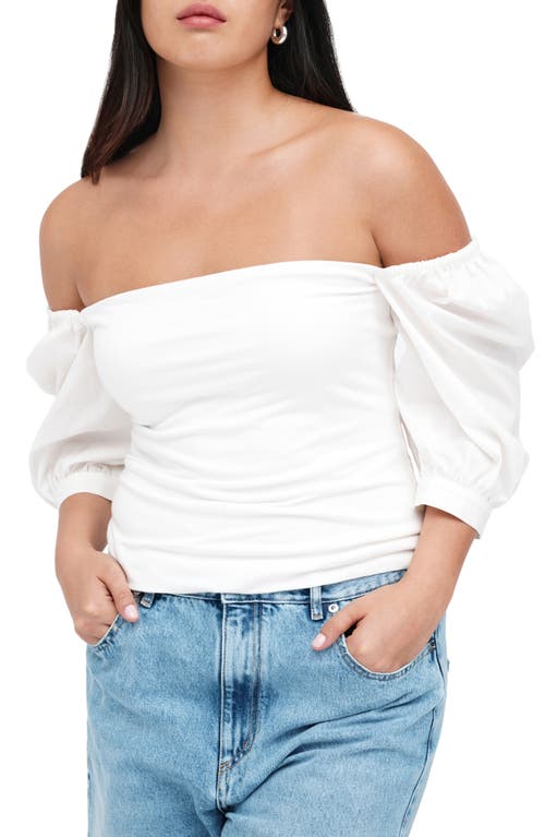 Marcella Alana Mixed Media Puff Sleeve Top In Off White