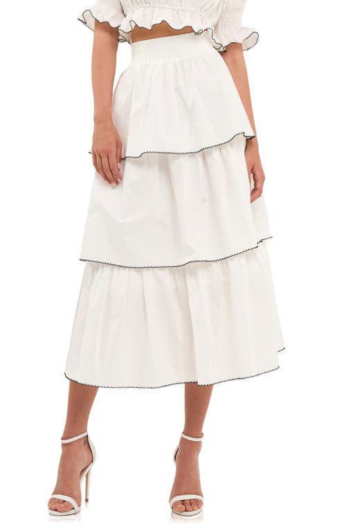 English Factory Picot Stitch Tiered Maxi Skirt in Off White