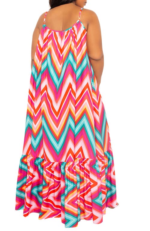 Buxom Couture Plus Size Chevron Voluminous Maxi Dress In Pink Multi