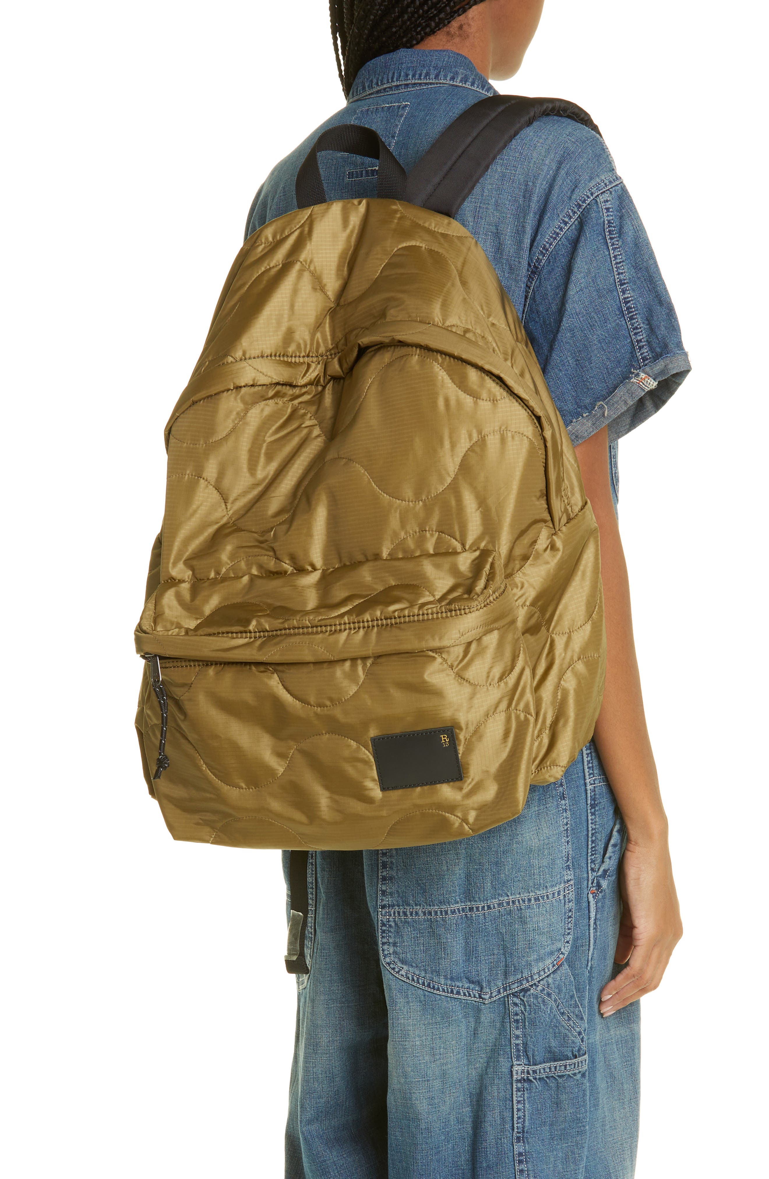 R13 Extralarge Onion Quilted Nylon Backpack in Olive Smart Closet