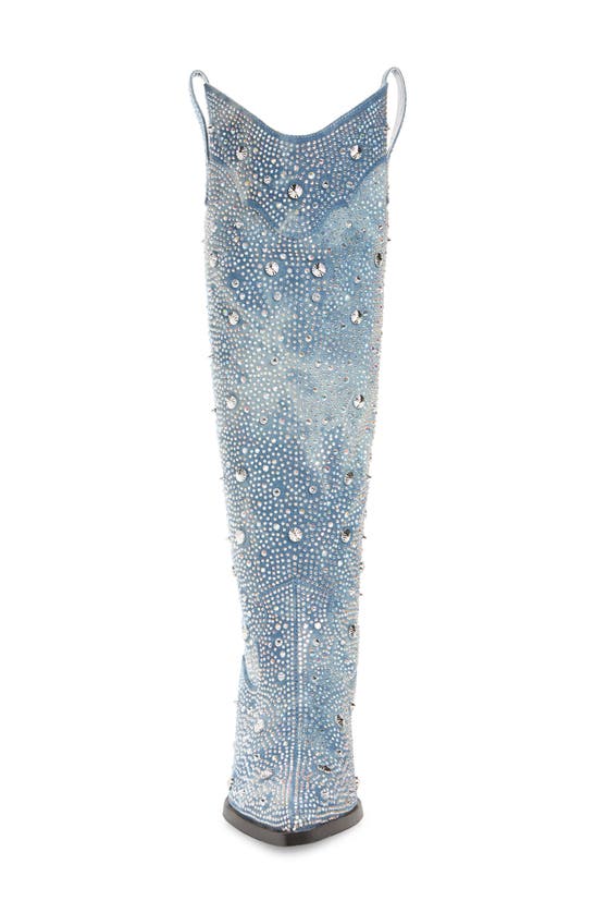Shop Azalea Wang Mullins Crystal Embellished Western Boot In Blue