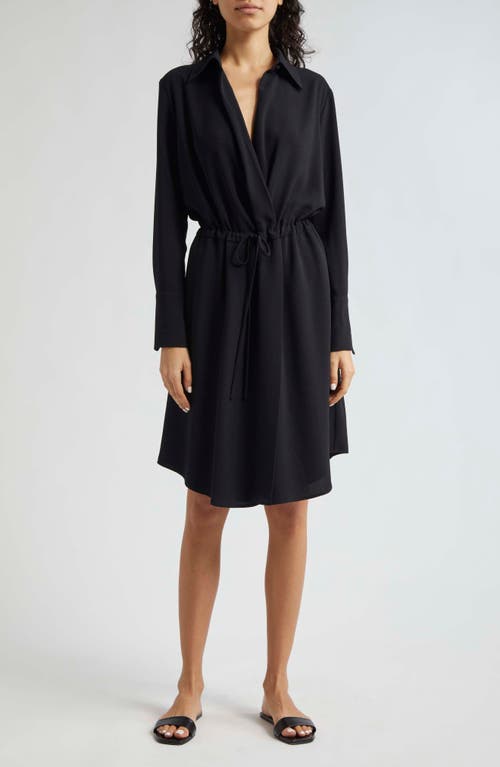 Shop Emporio Armani Long Sleeve Faux Wrap Shirtdress In Solid Black