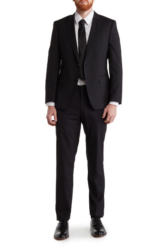 Hugo Boss Huge Genius Black Solid Two-button Notch Lapel Wool Suit In Black