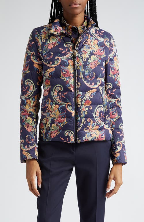 Shop Etro Paisley Down Puffer Jacket In Navy Multi