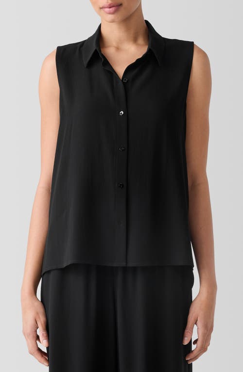 Shop Eileen Fisher Classic Collar Sleeveless Silk Button-up Shirt In Black