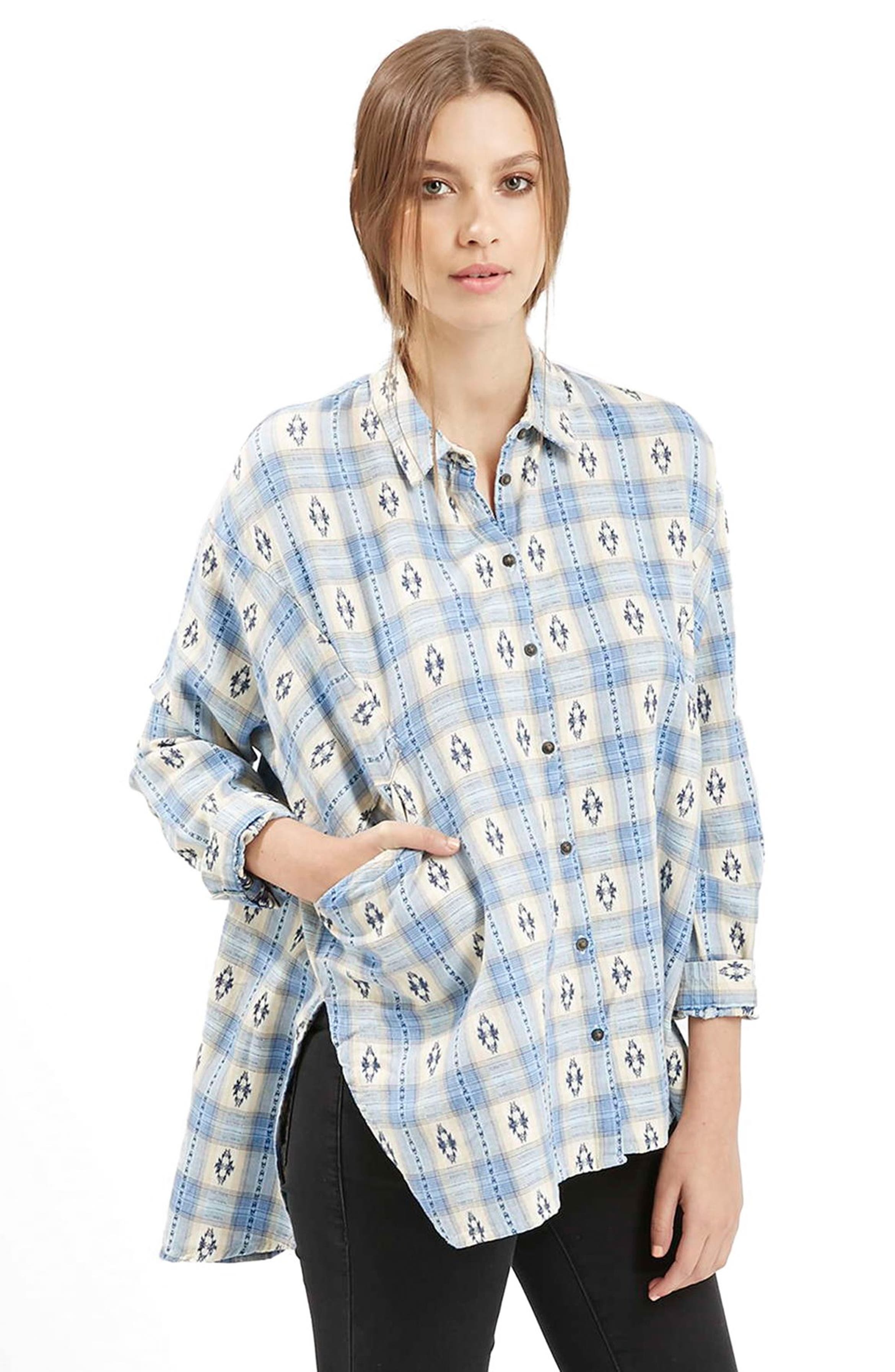 Topshop Southwestern Print Oversize Button Down Shirt | Nordstrom