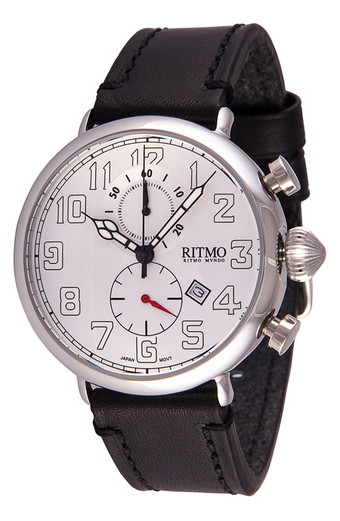 Ritmo Mundo 'Vintage' Leather Strap Chronograph Watch, 46mm Nordstrom