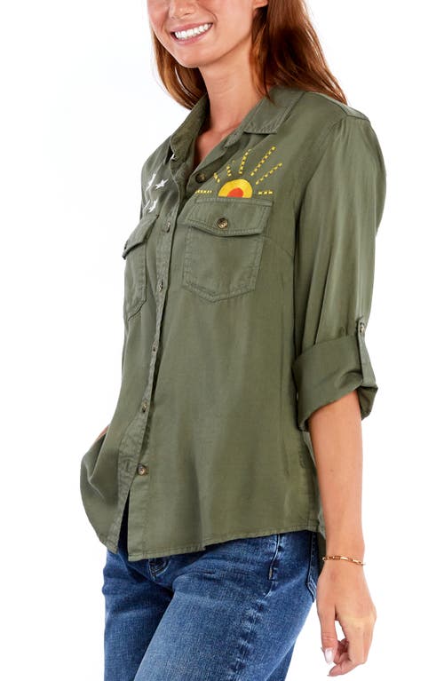 Billy T Hello Sunshine Embroidered Button-up Shirt In Soft Olive
