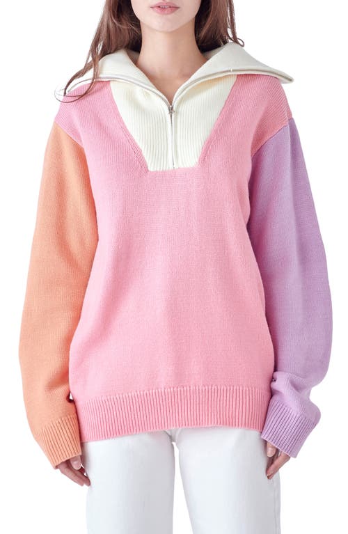 English Factory Colorblock Zip Pullover Sweater Multi S In Pink Multi