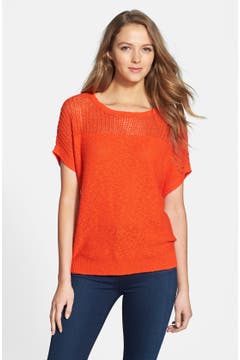 Two by Vince Camuto Pointelle Yoke Crinkle Yarn Sweater | Nordstrom