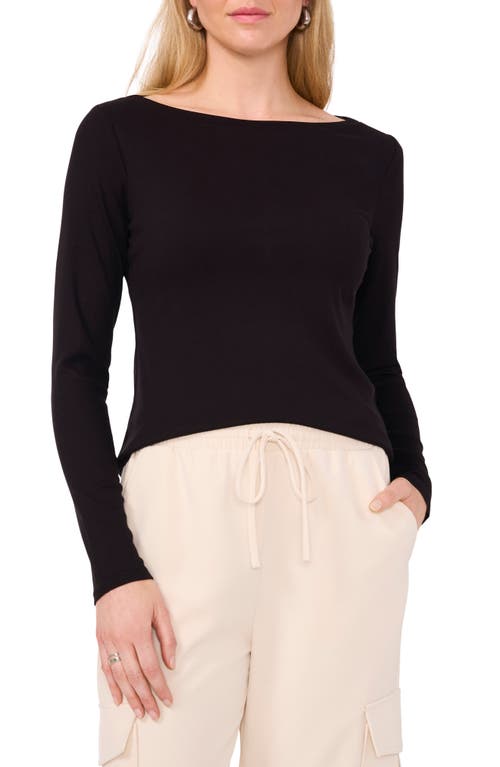 halogen(r) Long Sleeve Boat Neck T-Shirt Rich Black at Nordstrom,